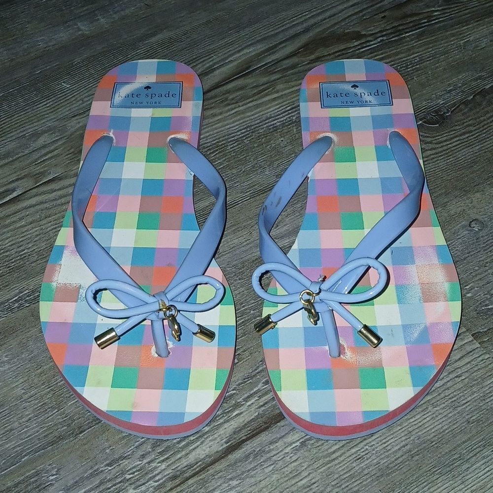 Kate Spade color blocked blue bow flip flops sandals  Sz 7-8 EUC